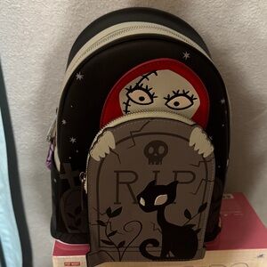Loungefly Black and Red Halloween Mini Backpack with Tombstone Cat Pocket